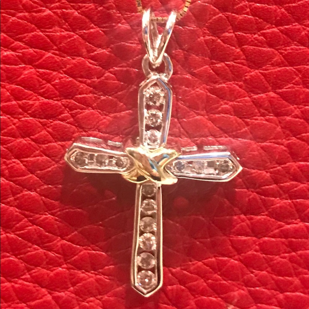 10Karat 2 Tone Diamond Cross w/ chain